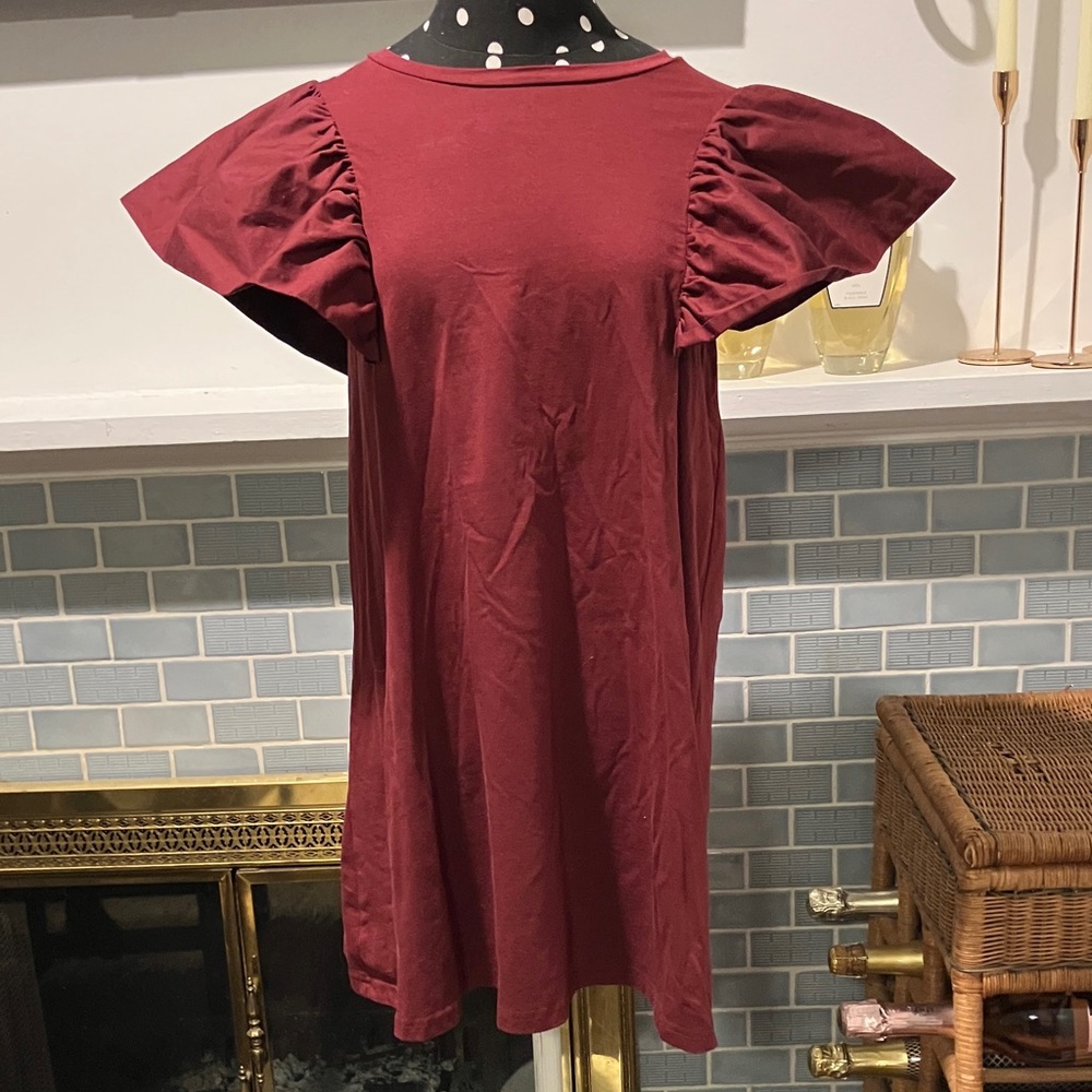 TCEC Wine Red Puff Sleeve Mini Dress
